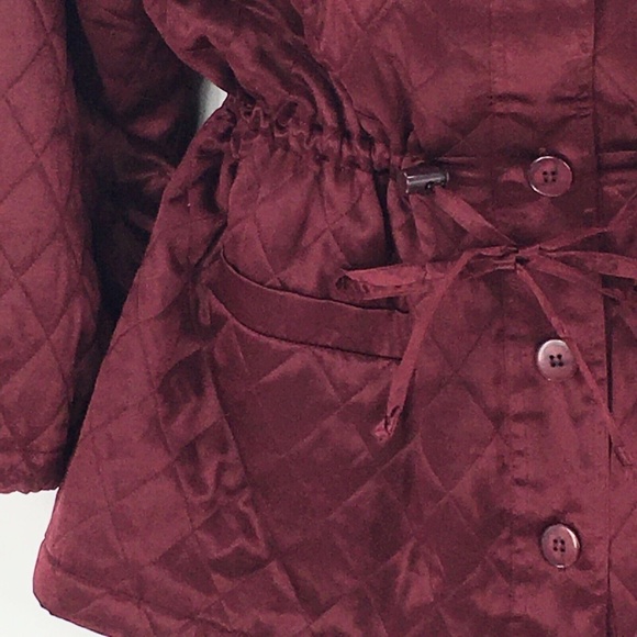 Womens Silk Quilted Jacket Vtg Burgundy Satin Lightweight Anorak EL - LA Sz L - Picture 4 of 16